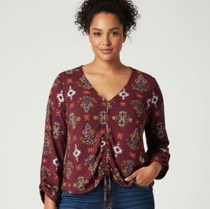 NWOT Eye Candy Burgundy Printed Long-Sleeve Top (Runs Small)